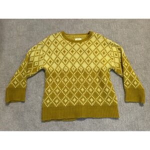 Maeve Anthropologie Yellow Argyle Wool Blend Knit Sweater Crew Neck Medium